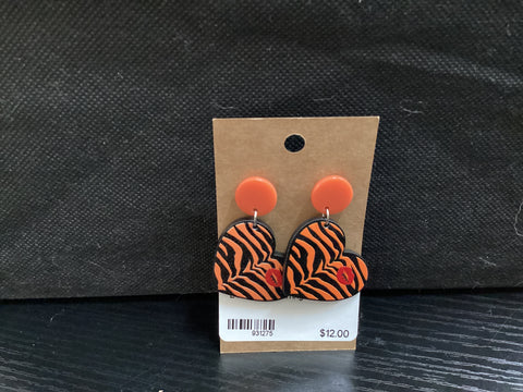 Orange/Black Heart Lips Earrings