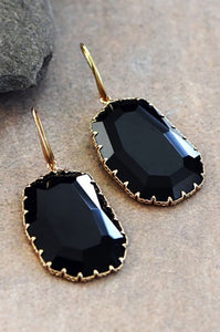Black Glass Crystal Drop Earrings