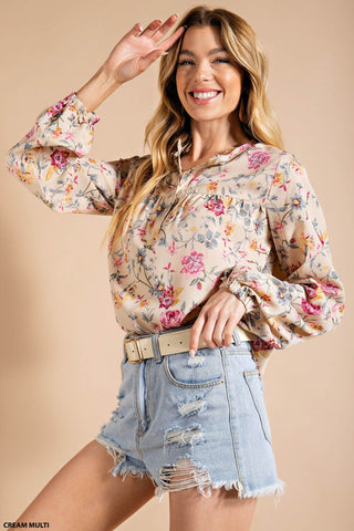 TEXTURE RAYON CHALLE PRINTED BUTTON DOWN CUTE TOP