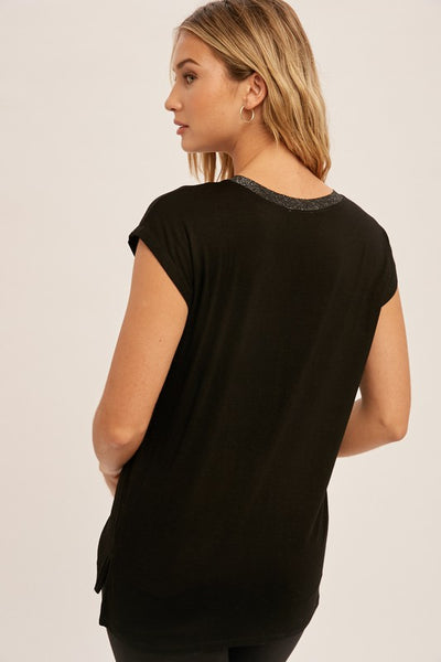 LUREX CONTRAST V-NECK RELAXED FIT TOP