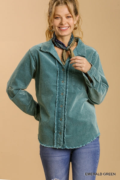 Button Down Jacket with Unfinished Hem