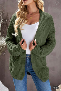 Chunky Knit Cardigan-Green