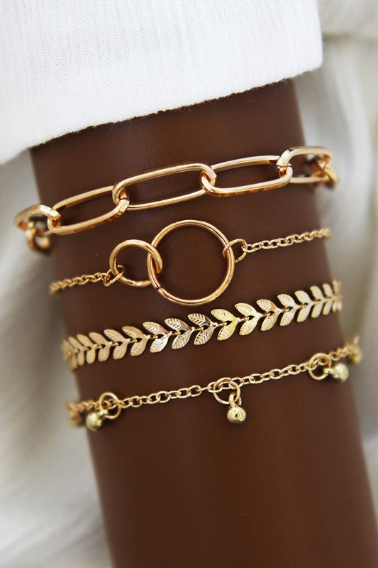 Gold Layering Metal Chain Link Bracelet Set