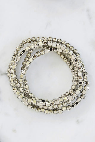 Silver Beaded Stretch Bracelet Set